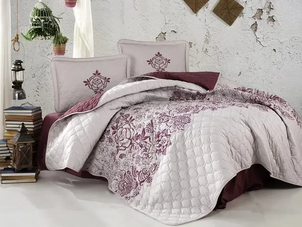 Set cuvertura de pat dublu, 3 piese, Bumbac 100%, 240x260cm, Clasy, MANDORA V2 Dusty rose