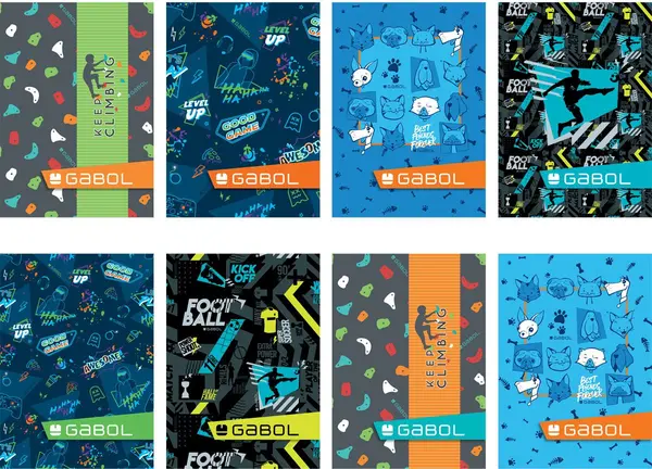 Set de 10 caiete Gabol - A5, 20 coli, patrate mari, pentru baieti, sortiment
