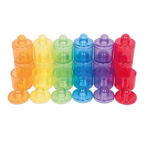 Set de 18 cutiute colorate cu capac, translucide, pentru activitati senzoriale
