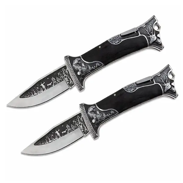 Set de 2 cutite pliabil de vanatoare, DEPOX , 23 cm, negru