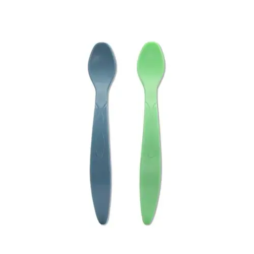 Set de 2 lingurite flexibile Lorelli, cu maner lung, margine rotunjita, Verde/Albastru