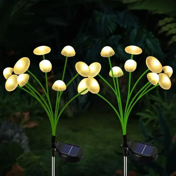 Set de 2 lumini solare in forma de meduza, 12 LED-uri, alb cald, 2x2x30 cm