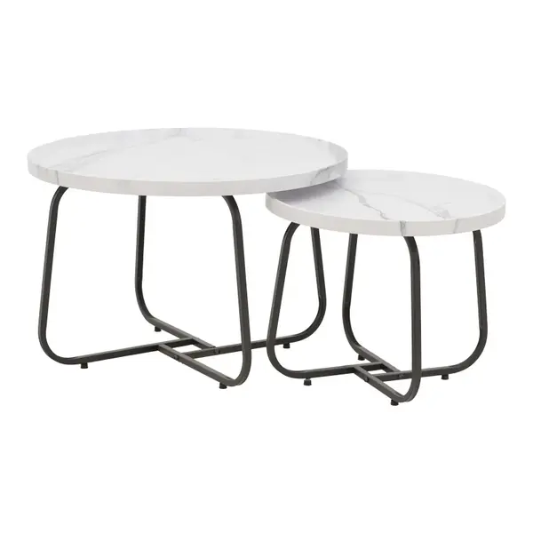 Set de 2 masute de cafea Crismory, marmura, alba, 70x70x47 cm
