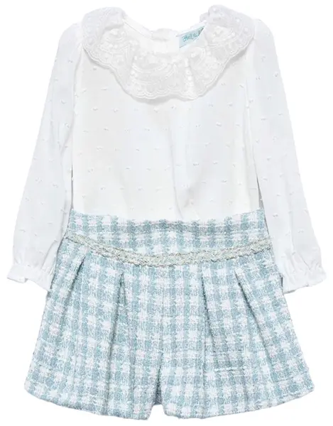 Set de 2 piese Abel & Lula - Bluza cu guler și pantaloni lurex, albaștri, 12 luni