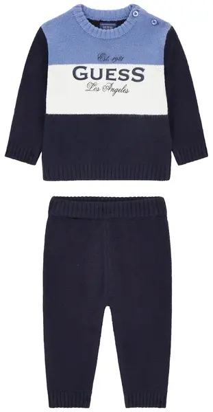 Set de 2 piese Guess - Bluza cu dungi late și pantaloni, albastru, 3-6 luni