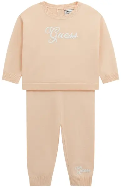 Set de 2 piese Guess - Bluză și pantaloni cu inscripție, roz, 24 luni