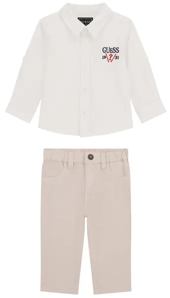 Set de 2 piese Guess - Cămașă clasică cu pantaloni, alb, 6-9 luni