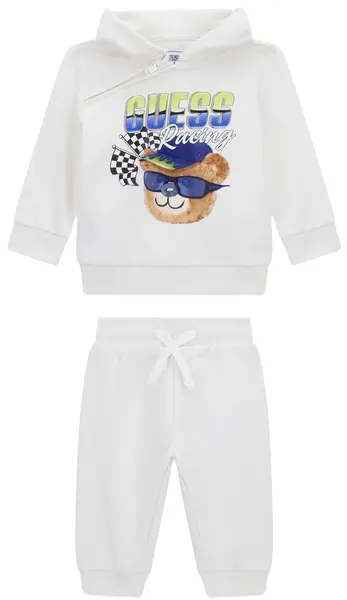 Set de 2 piese Guess - Hanorac cu fermoar și pantaloni, albi, 24 luni