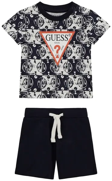 Set de 2 piese Guess - Tricou cu modele întunecate și pantaloni, negru, 12 luni