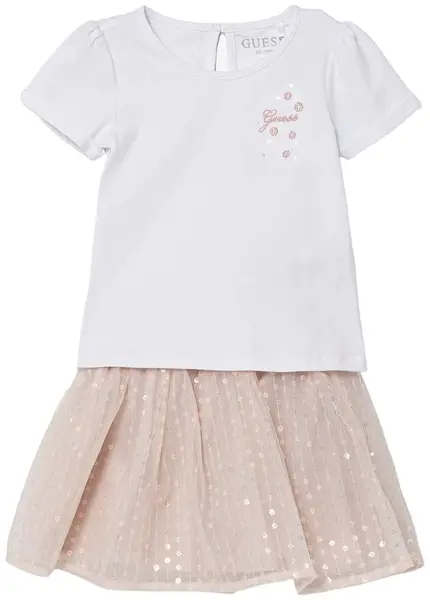 Set de 2 piese Guess - Tricou și fustă cu paiete, alb, 12 luni