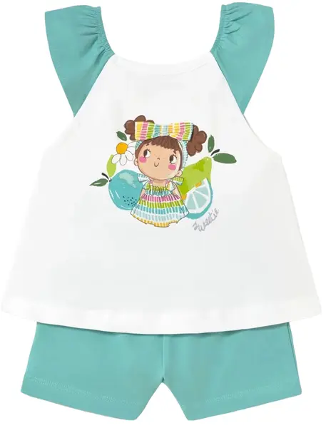 Set de 2 piese Mayoral - Bluza fără mâneci și pantaloni scurți, verzi, 12 luni