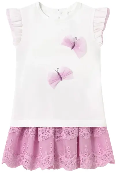 Set de 2 piese Mayoral - cu broderie, tricou și fustă din tul, mov, 12 luni