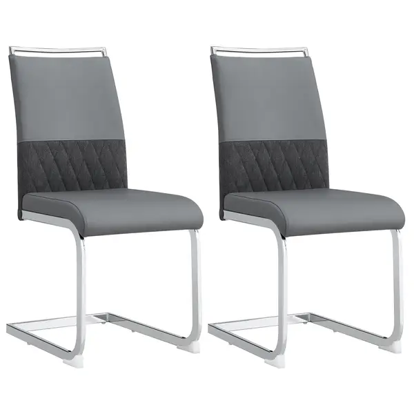Set de 2 scaune moderne pentru sufragerie, cu spătar înalt, din PU și material textil, pentru bucătărie și birou, Gri
