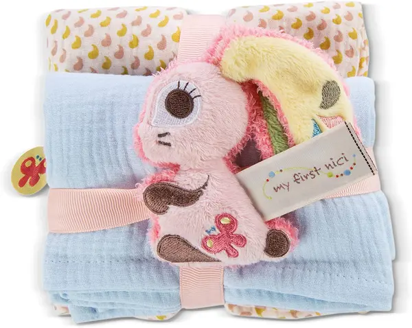 Set de 2 scutece de muselină NICI - 60x60cm+, Iepurele Hopsali 10 cm