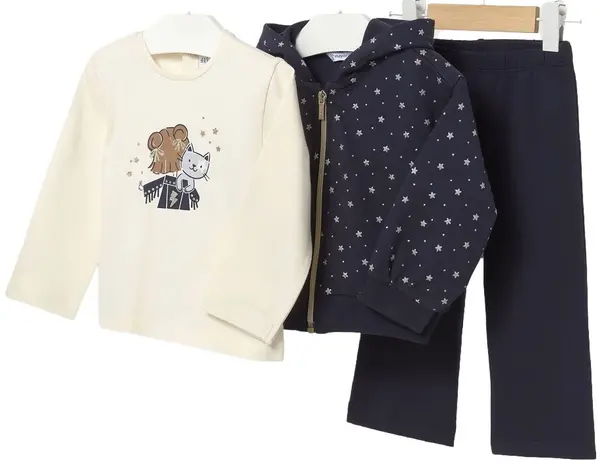 Set de 3 piese Mayoral - Hanorac, bluză și pantaloni de trening, albastru marin, 12 luni