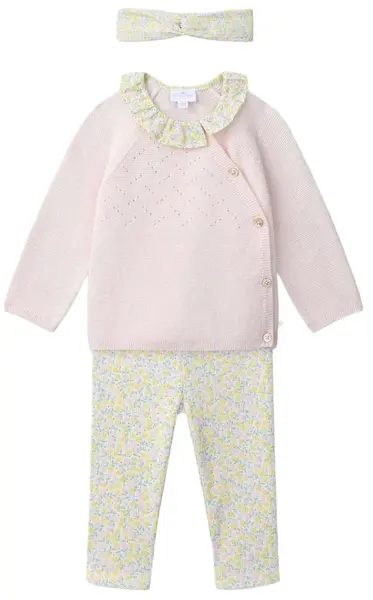 Set de 3 piese Sergent Major - cu motiv floral, pentru fetiță, 9 m