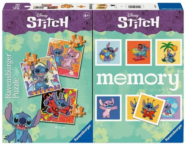 Set de 3 puzzle-uri și joc de memorie Ravensburger - Stitch