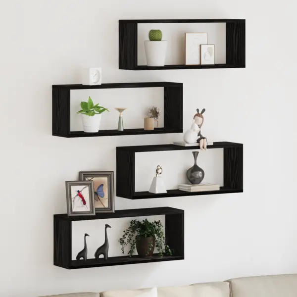 Set de 4 rafturi Gossi - stejar negru - 60x15x23 cm - fabricat din lemn compus