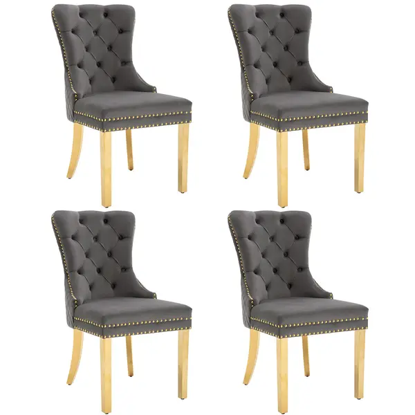 Set de 4 scaune de sufragerie tapițate în catifea, Gri | Aosom Romania