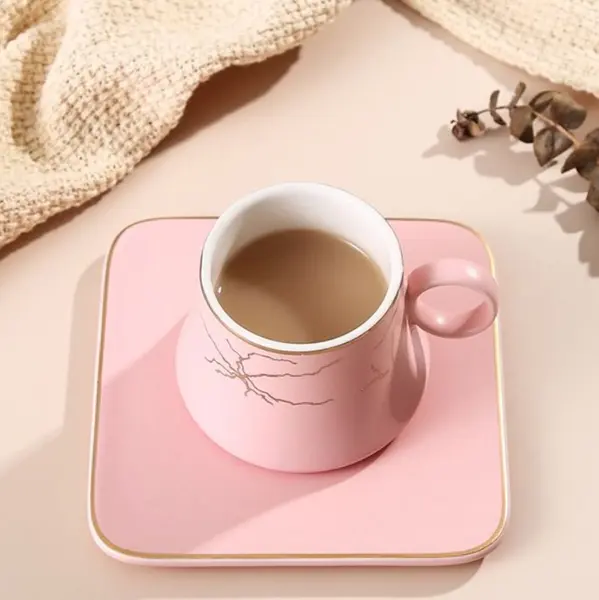 Set de 6 cești de espresso cu farfurioare Morello - Pink Square, 90 ml