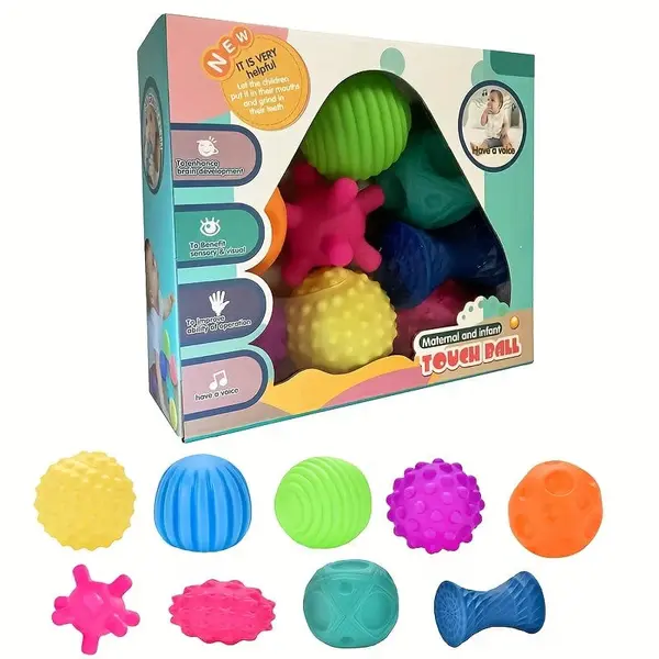 Set de 9 Bile Senzoriale muzicale din PVC Colorate pentru Copii Mici - Stil 1 de culoare inchisa