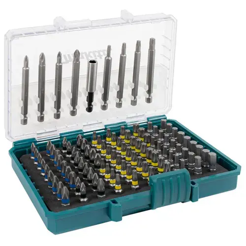 Set de 99 piese de biti 1/4inch Makita P-81050, inclusiv biti Philips, Pozidriv, Torx, HEX, cutie de plastic
