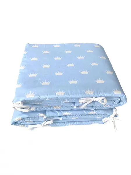 Set de aparatori pufoase h35 pat 140x70 cm DeLuxe Coronite albe pe albastru