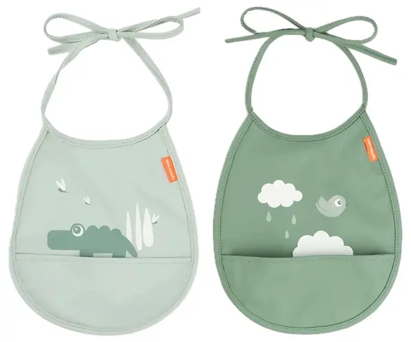 Set de bavetă cu buzunar Done by Deer - Croco, green, 2 buc