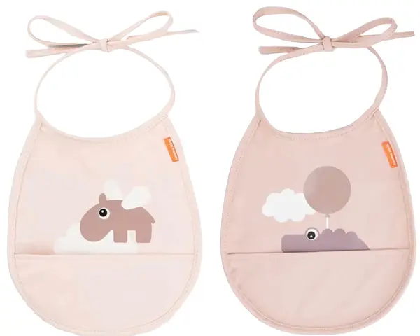 Set de bavete cu buzunar Done by Deer - Happy clouds, powder, 2 buc