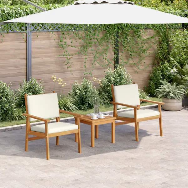 Set de bistro pentru gradina 3 piese cu perne din lemn masiv de acacia