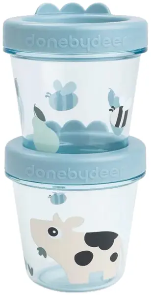 Set de boluri cu capac Done by Deer - Tiny farm, blue, 150 ml, 2 buc
