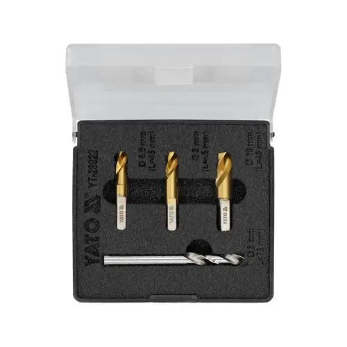 Set de burghie Yato pentru indepartarea zgravarilor punctuale, 4 bucati, dimensiuni: 6,5x45mm, 8x45mm, 8x79mm, 10x45mm, HSS, cobalt