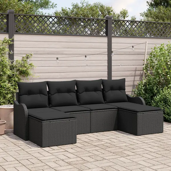 Set de canapea de gradina Gossi cu perne negru ratan polimer, canapea de gradina Gossi cu 2 locuri si perne negru ratan polimer