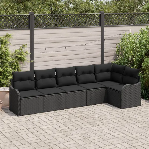 Set de canapea de gradina Gossi cu pernite negru poliratan, canapea de gradina Gossi cu 2 locuri cu spatiu de stocare si pernite negru poliratan