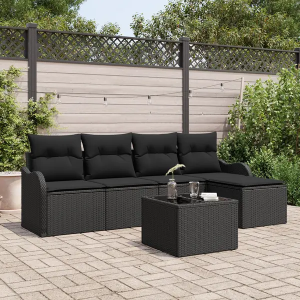 Set de canapea pentru gradina Gossi cu perna bej din ratan polimer, set de canapea pentru gradina Gossi cu depozitare & perna neagra din ratan polimer