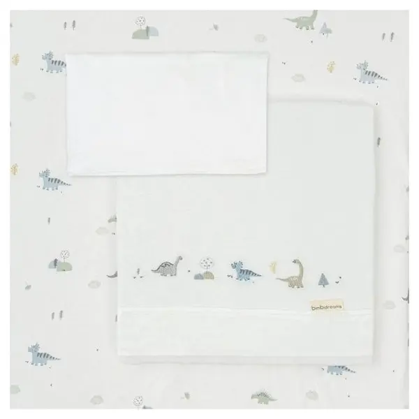 Set de cearșafuri pentru bebeluși Bimbidreams - Trex, 3 bucăți, 50 x 80 cm