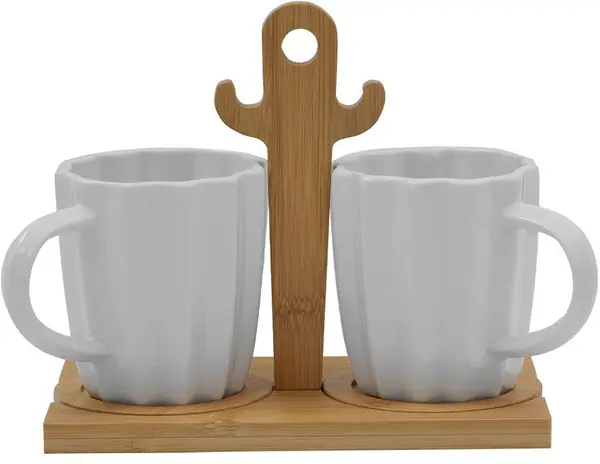 Set de cești de espresso Maison - Cactus,cu bază de bambus, 2 buc., 360 ml
