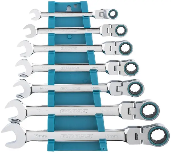 Set de chei cu clichet Gross - 7 piese, 8-19 mm, cu balama