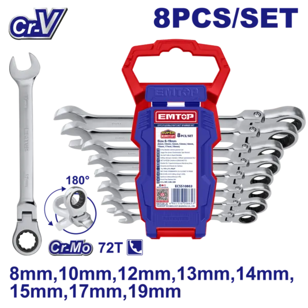 Set de chei flexibile cu clichet, 8 buc - ECSS10803, EMTOP