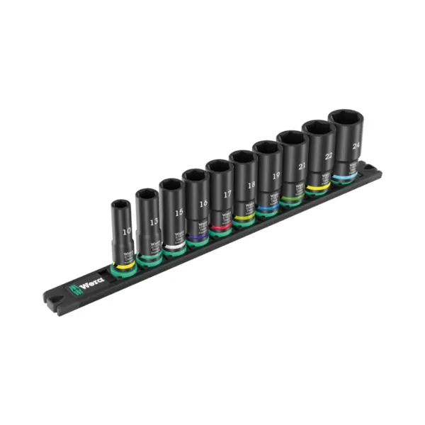 Set de chei tubulare de impact lungi pe sina magnetica, 9660, 3 8, 10 piese, Wera 05005590001