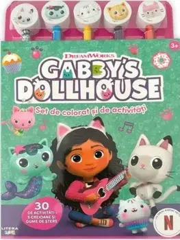Set de colorat si de activitati. 30 de activitati + 5 creioane si gume de sters. Gabby's Dollhouse/***
