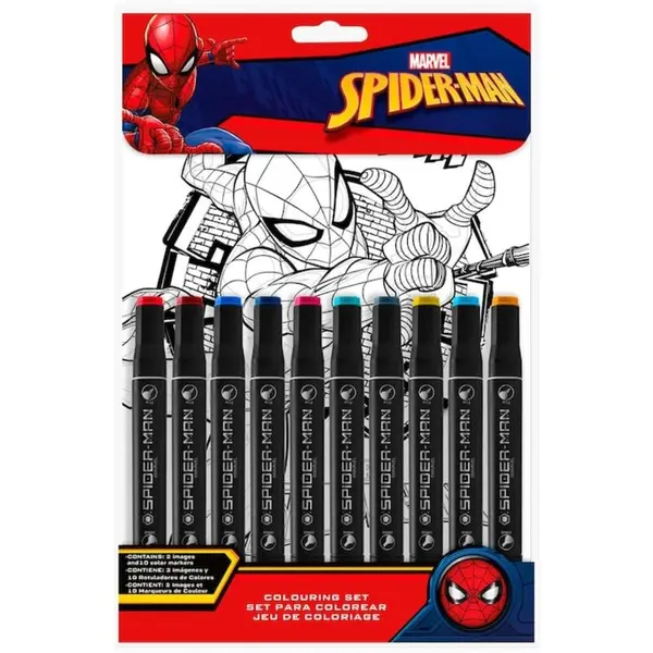Set de colorat si desenat, 2 planse pentru desenat si 10 carioci, Spiderman Engros