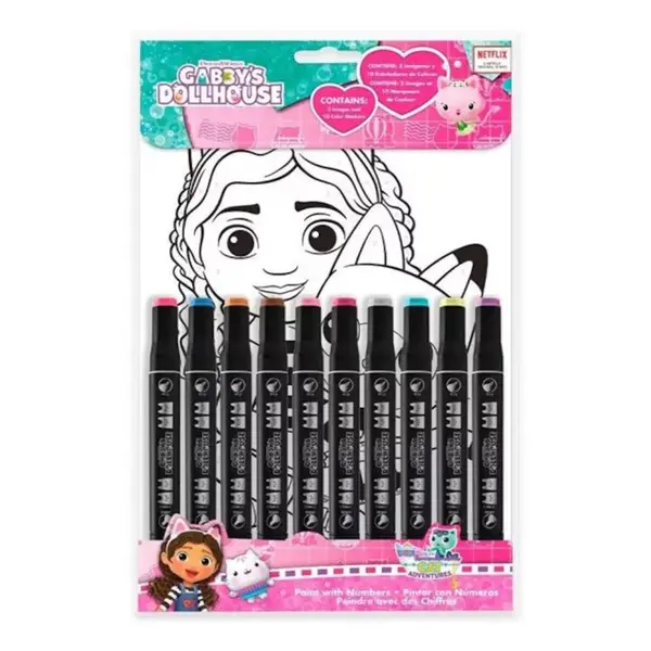Set de colorat si desenat, WO, Gabby s Dollhouse, 2 planse pentru desenat si 10 carioci Engros