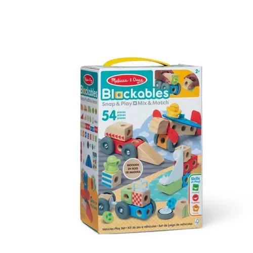 Set de constructie din lemn Melissa & Doug - Vehicule, 54 piese