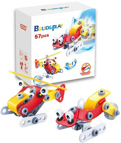 Set de constructie Hoogar - Elicopter si sanie, 57 piese