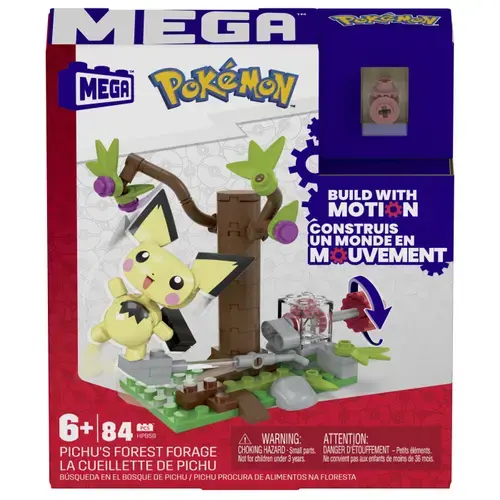 Set de constructie Pokemon Mega Construx - Forajele forestiere ale lui Pichu, 84 piese