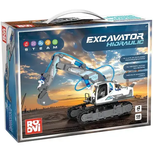 Set de constructie ROOVI - Excavator hidraulic, 130 piese