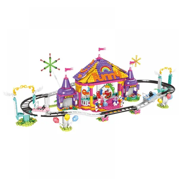 Set de constructie tip Lego Woma® – Roller Coaster tematic Clown, 812 piese colorate, materiale non-toxic, recomandat copiilor 6+ ani
