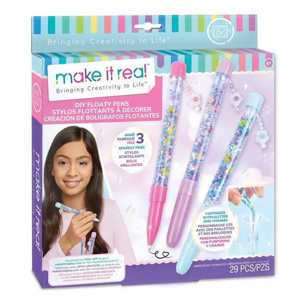 Set de creat 3 pixuri cu sclipici, Make It Real, Floaty Pens, 29 piese