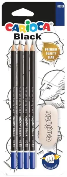 Set de creioane Carioca - negru, 4 buc., HB, radieră